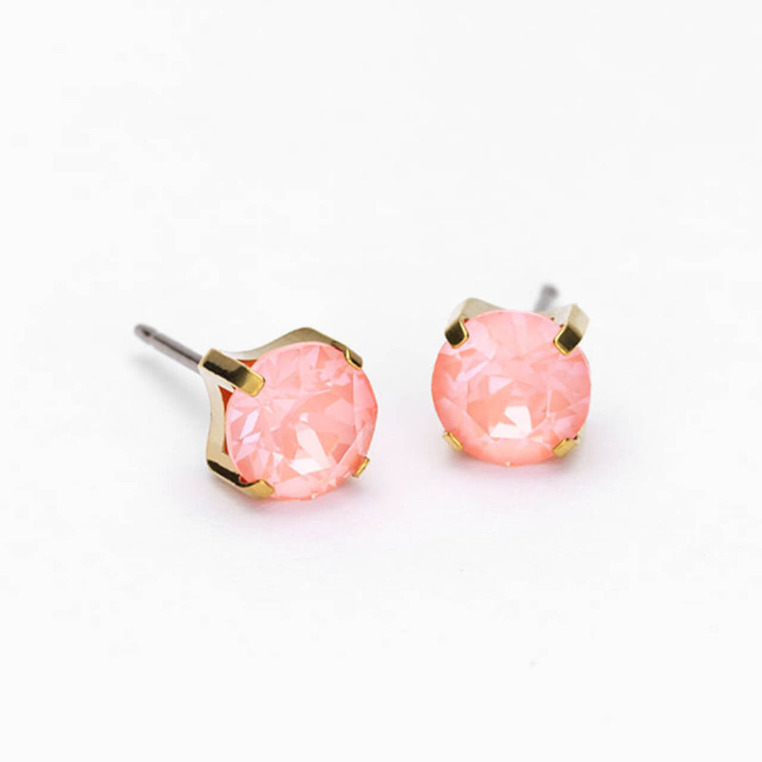 Golden Titanium 7mm Prong Set Coral Earrings
