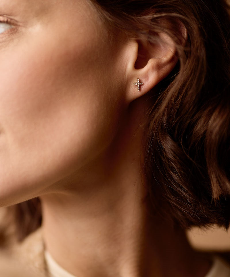 Golden Titanium 8mm Brilliance Cross Earrings
