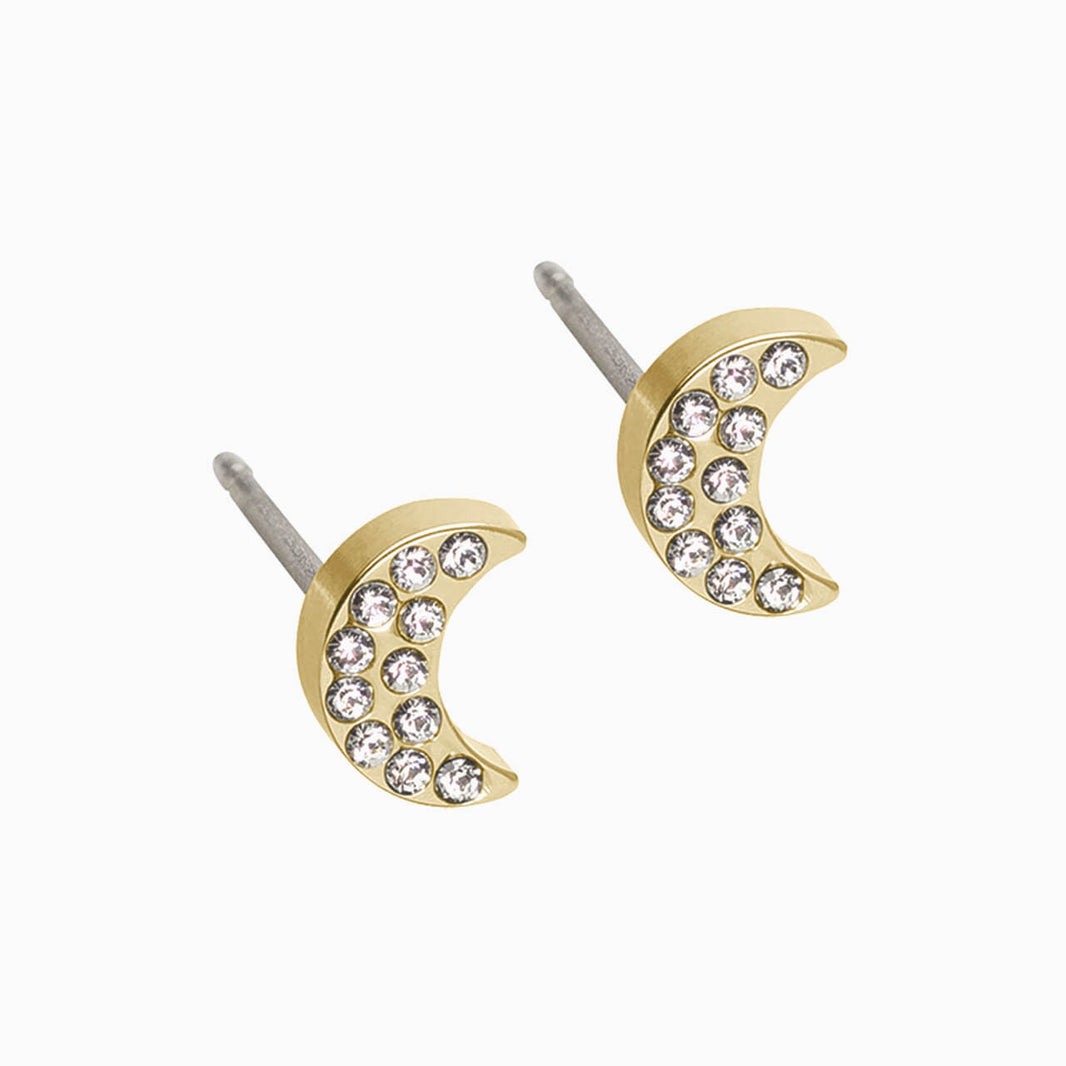 Crystal Moon earrings in Golden Titanium