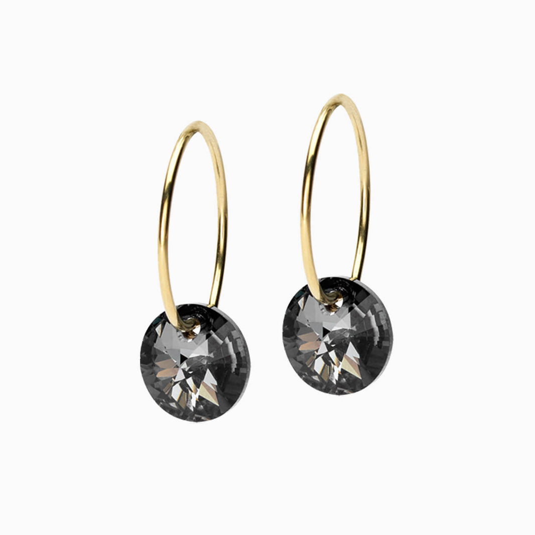 Golden Round 8mm Black Diamond Ear Ring Hypoallergenic