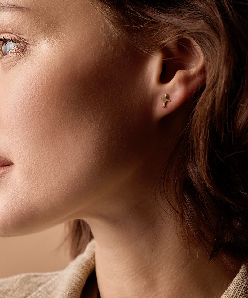 Golden Titanium 8mm Plain Cross Earrings