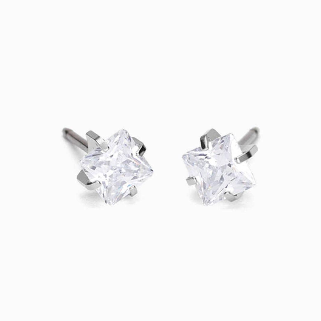 Silver Titanium Prong Set Edge 5mm CZ Earrings