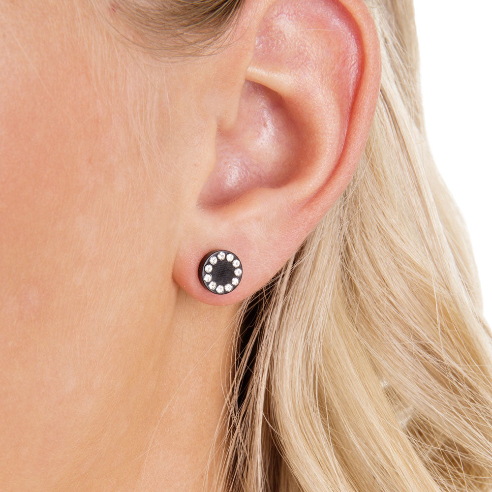 Black Titanium 8mm Brilliance Puck Crystal Earrings