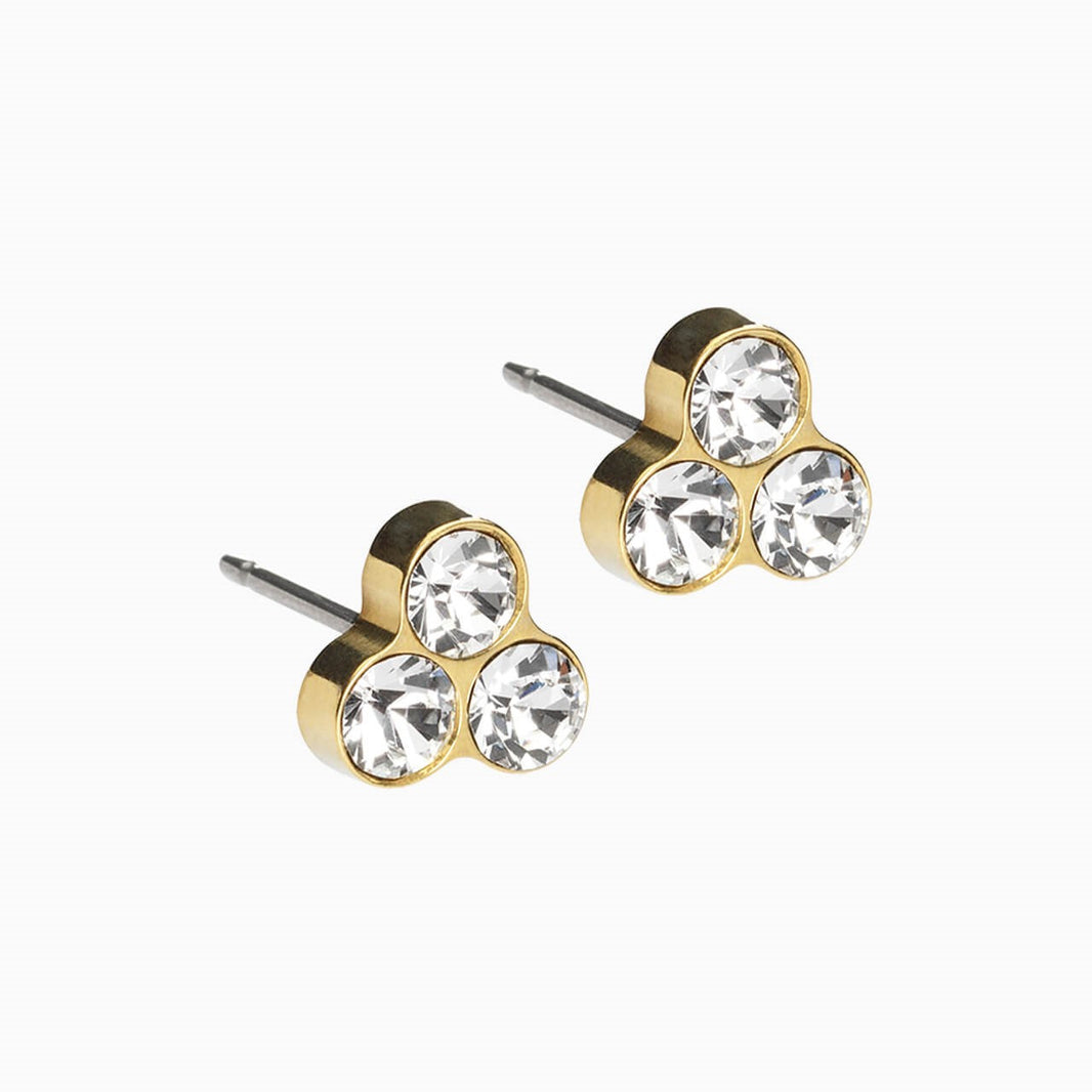 Nickel Free Golden Titanium Clover 8mm Crystal Earrings
