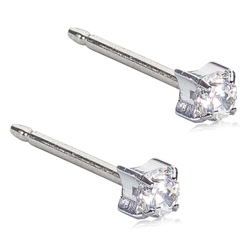 Silver Titanium Prong Set CZ Earrings