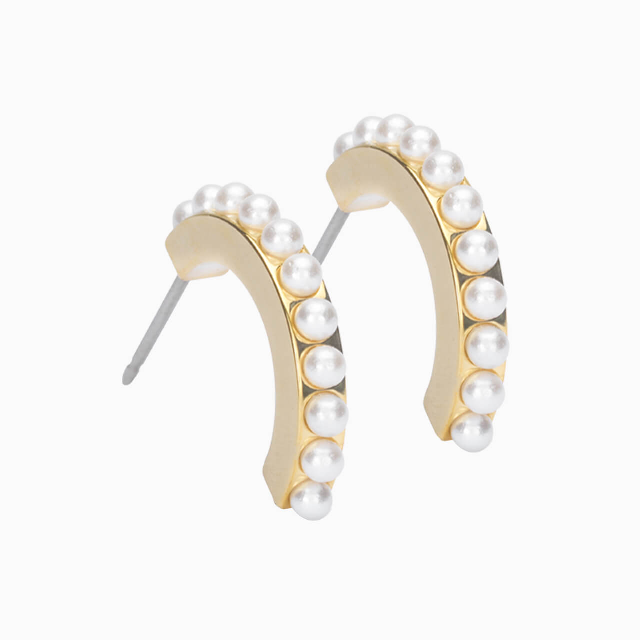 Golden Titanium Pearl Curved Pendant Earrings