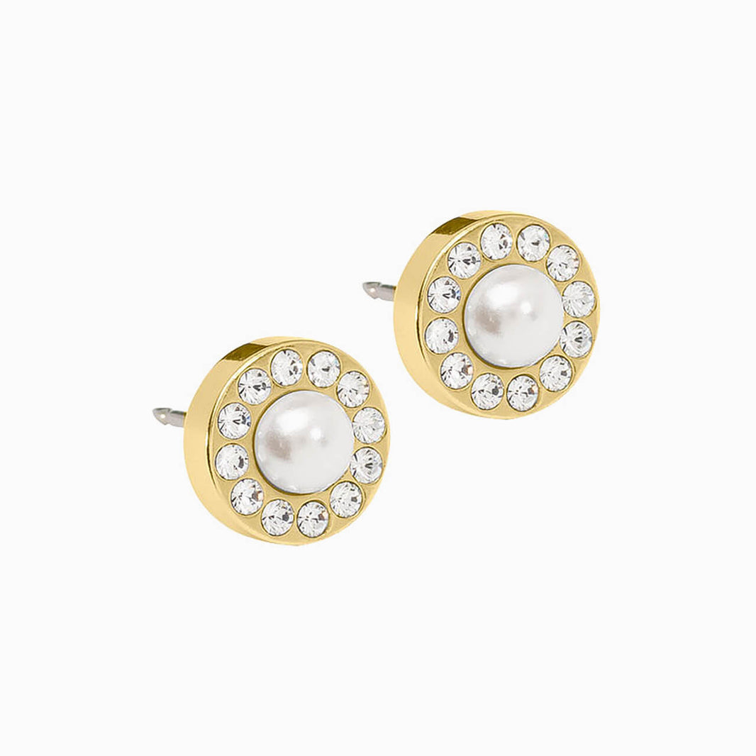 Golden Titanium 8mm Brilliance Halo Pearl Earrings