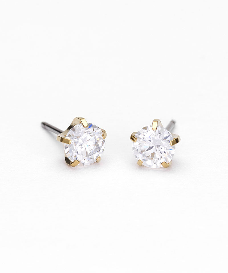 Golden Titanium Prong Set Precious CZ Earrings