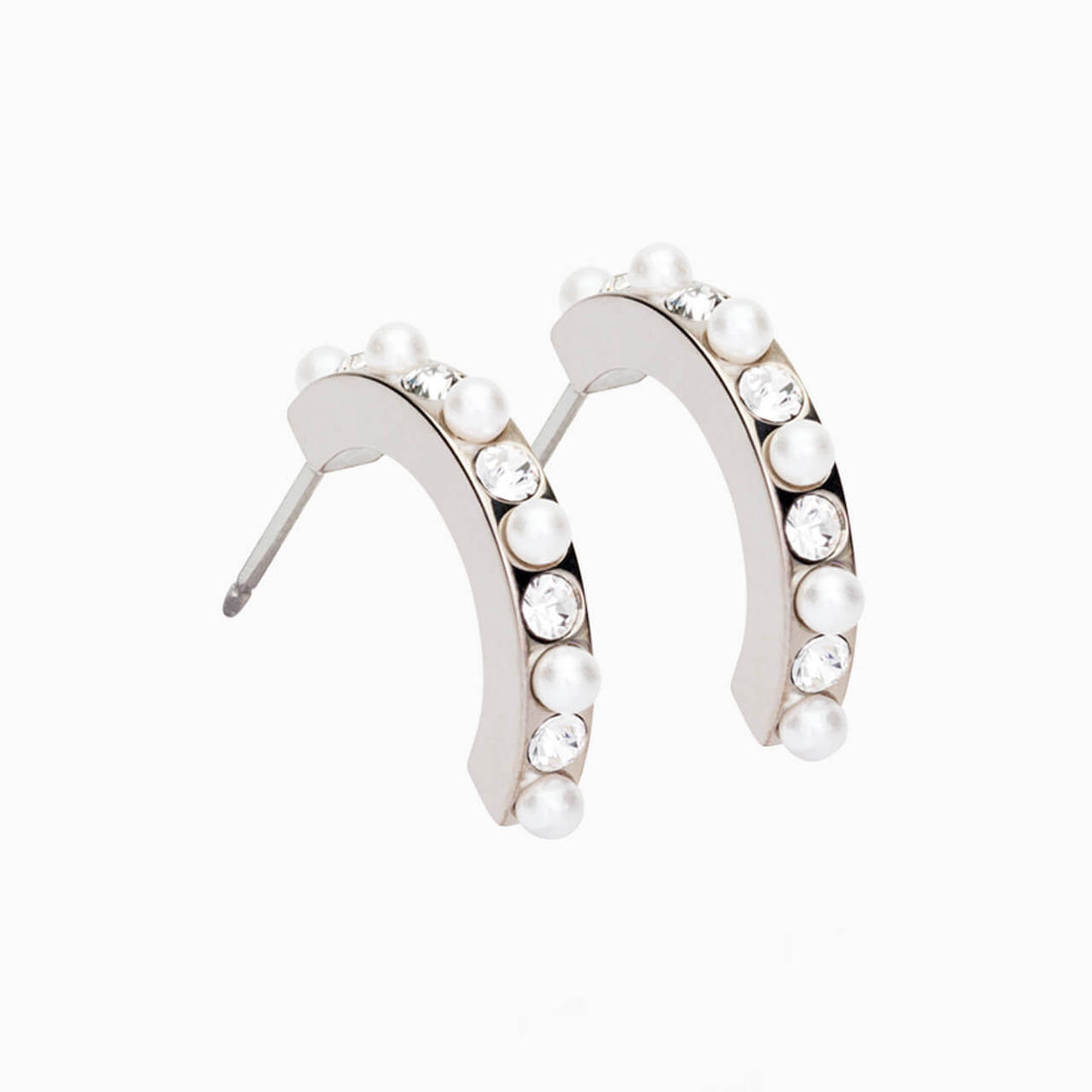 Skin-safe Natural titanium Curved pearl/crystal pendant earrings