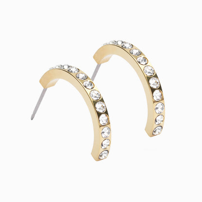 Golden Titanium Pendant Brilliance Curved Crystal Earrings