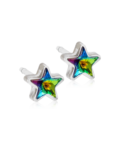 Nickel-Free Medical Plastic 6mm Green Shimmer Crystal Star Earrings