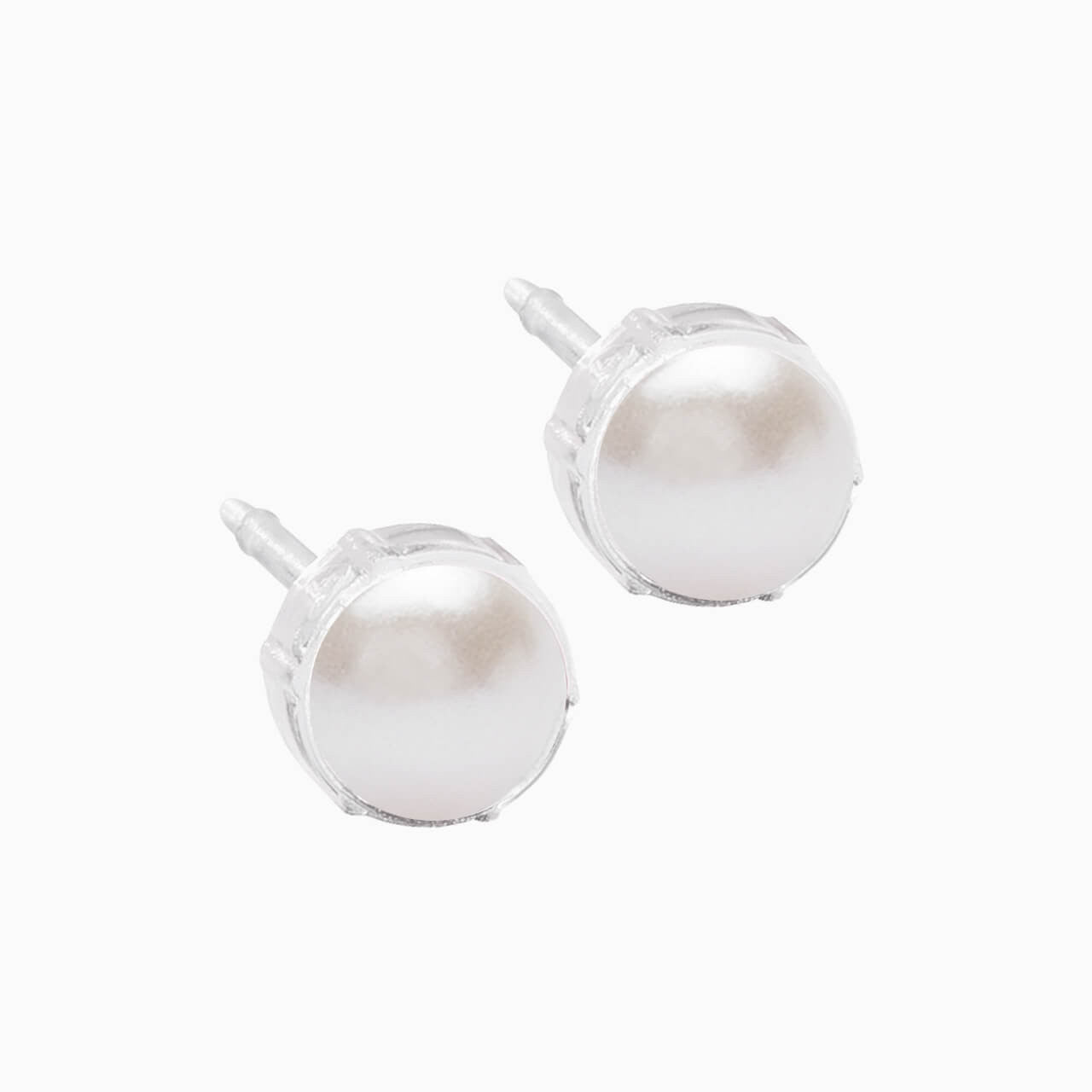 Medical Plastic 6mm White Pearl Earrings