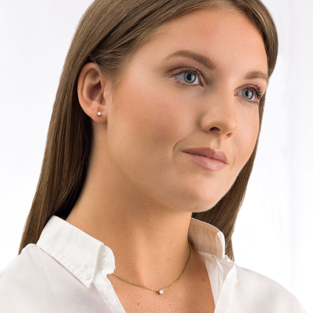 Golden Titanium Prong Set CZ Earrings