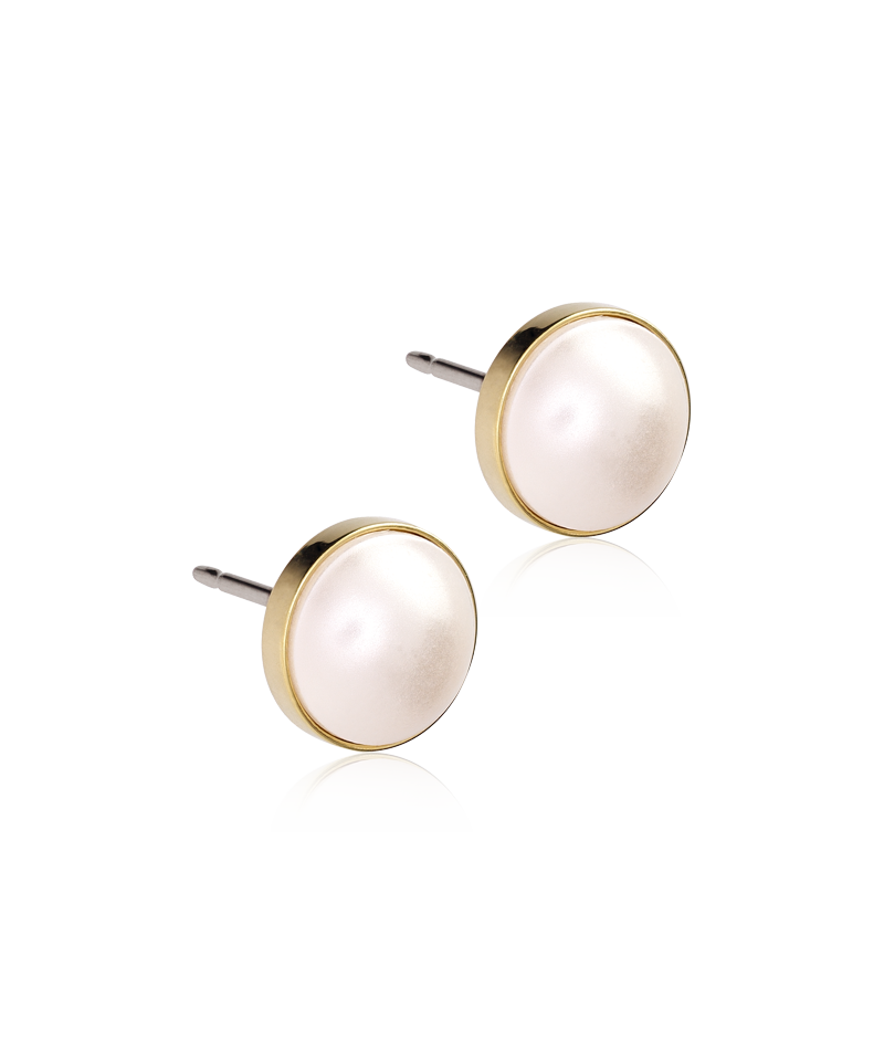 Golden Titanium Bezel White Pearl Earrings