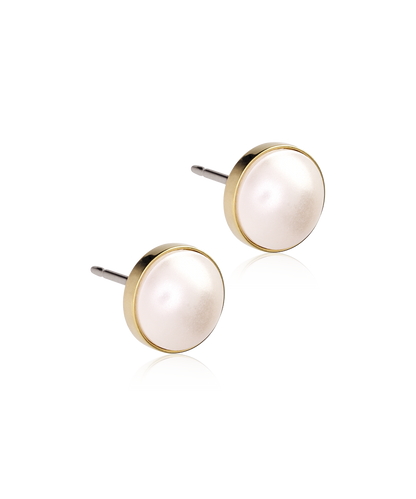 Golden Titanium Bezel White Pearl Earrings