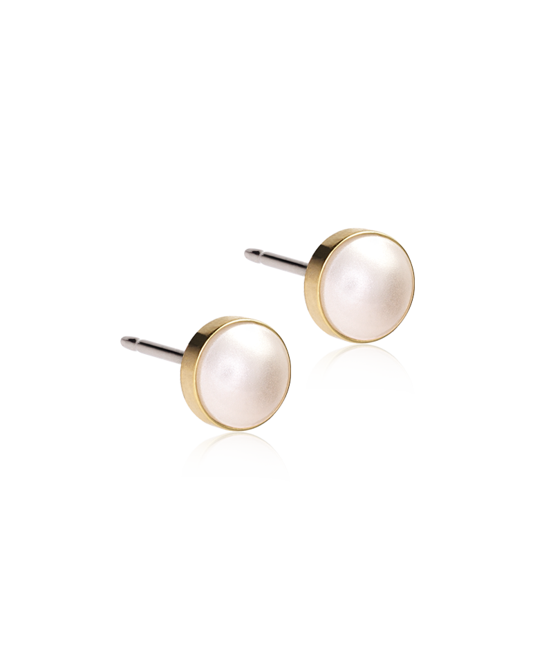 Golden Titanium Bezel White Pearl Earrings