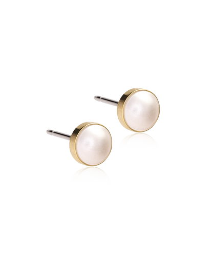 Golden Titanium Bezel White Pearl Earrings