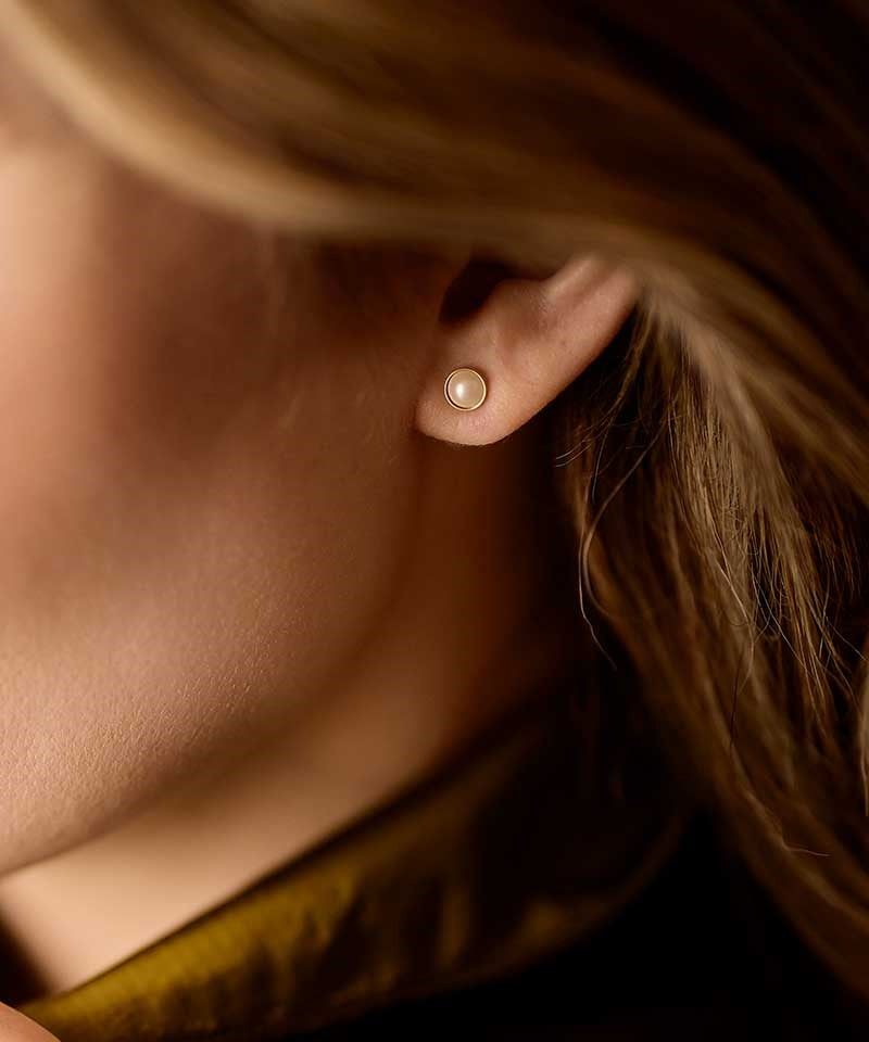 Golden Titanium Bezel White Pearl Earrings