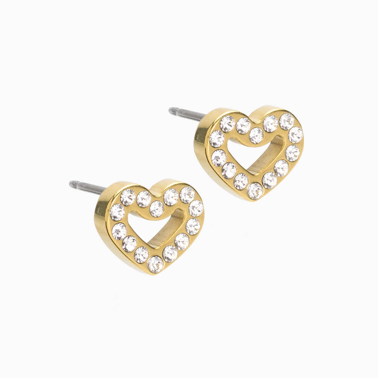 Golden Titanium 8mm Brilliance Heart Hollow Earrings