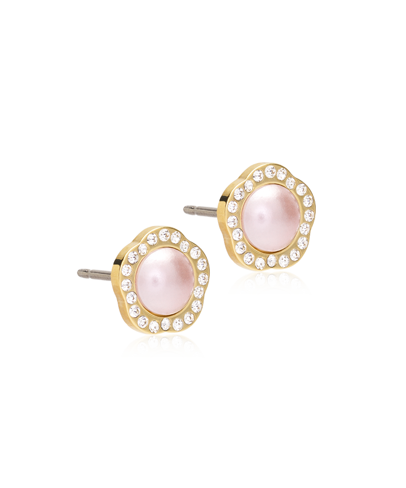 Golden Titanium Brilliance Fancy 8mm Crystal/Light Rose Pearl Earrings