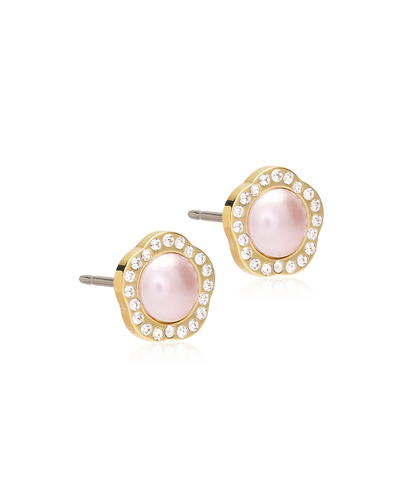 Golden Titanium Brilliance Fancy 8mm Crystal/Light Rose Pearl Earrings
