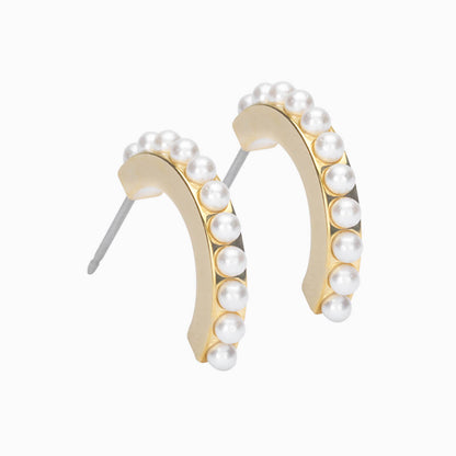 15mm Golden Titanium Pearl Curved Pendant Earrings