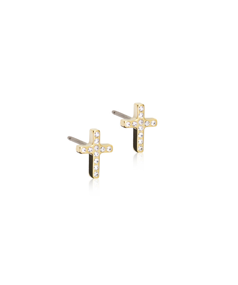 Golden Titanium 8mm Brilliance Cross Earrings