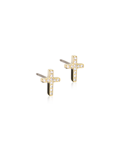 Golden Titanium 8mm Brilliance Cross Earrings