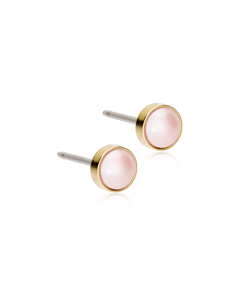 Golden Titanium 5mm Bezel Light Rose Pearl Earrings