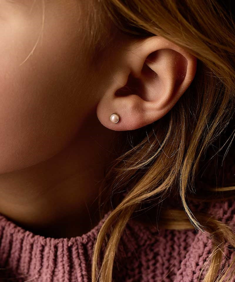 Golden Titanium 5mm Bezel Light Rose Pearl Earrings
