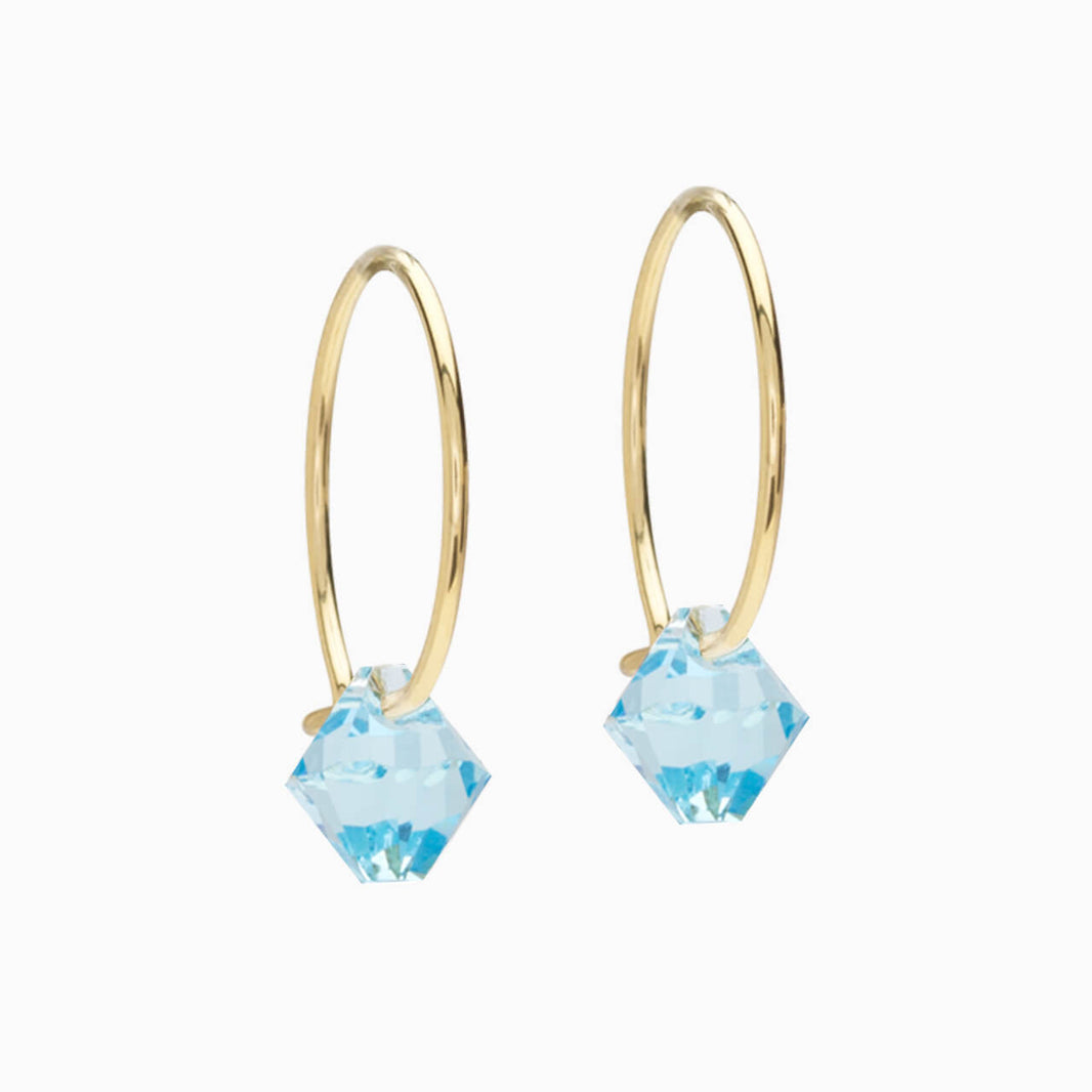 Golden Titanium Bicone Pendant 14mm Ear Rings in Aquamarine 