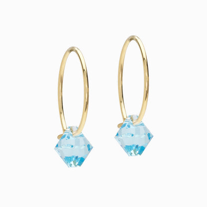 Golden Titanium Bicone Pendant 14mm Ear Rings in Aquamarine 