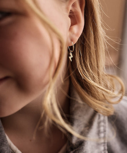 Model Wearing Non-Allergenic Golden Titanium 11mm Pendant Flash Ear Ring