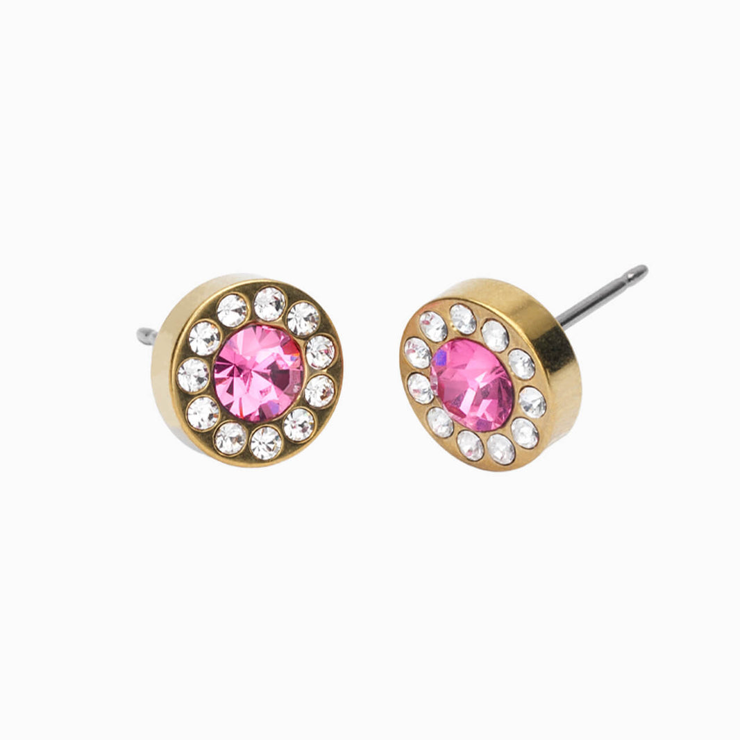 Golden Titanium Brilliance Halo 8mm Crystal/Rose Earrings