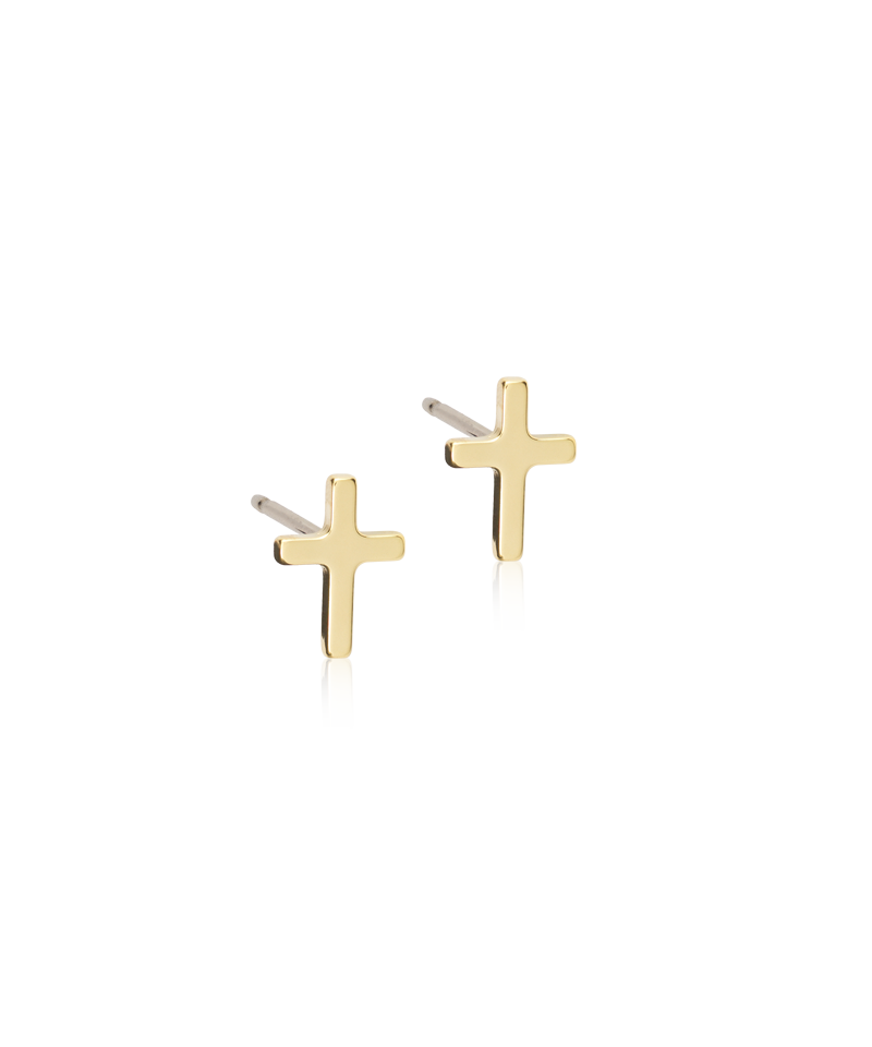 Golden Titanium 8mm Plain Cross Earrings