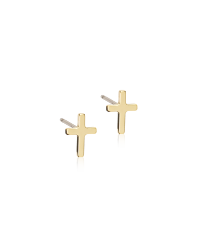 Golden Titanium 8mm Plain Cross Earrings
