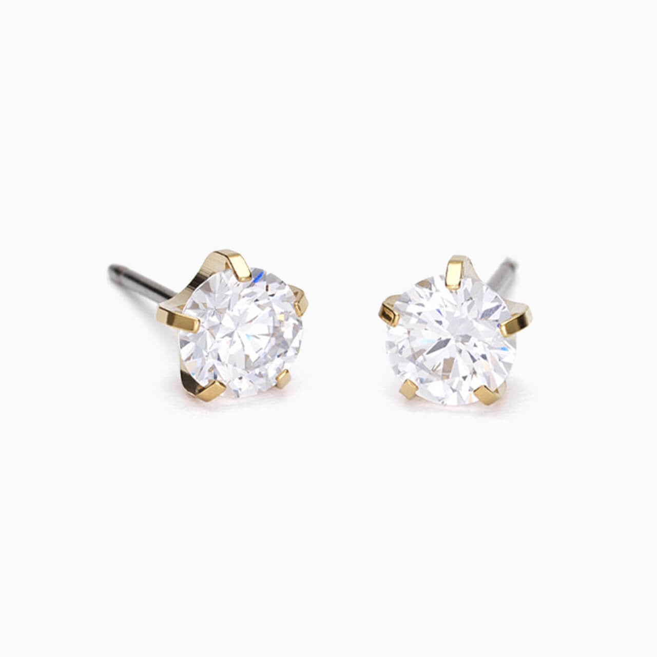 Golden Titanium Prong Set Precious CZ Earrings