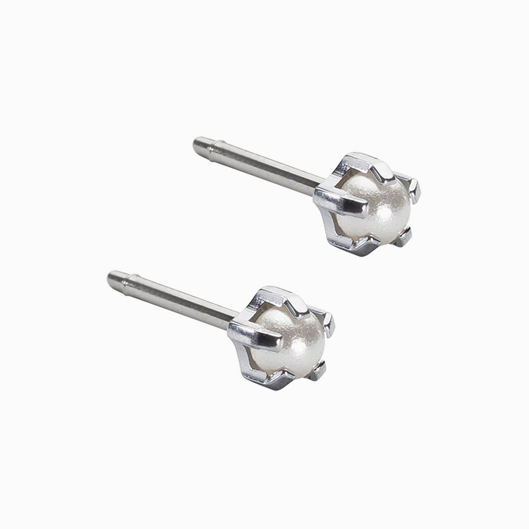 Silver Titanium 4mm Prong Set Pearl Earrings