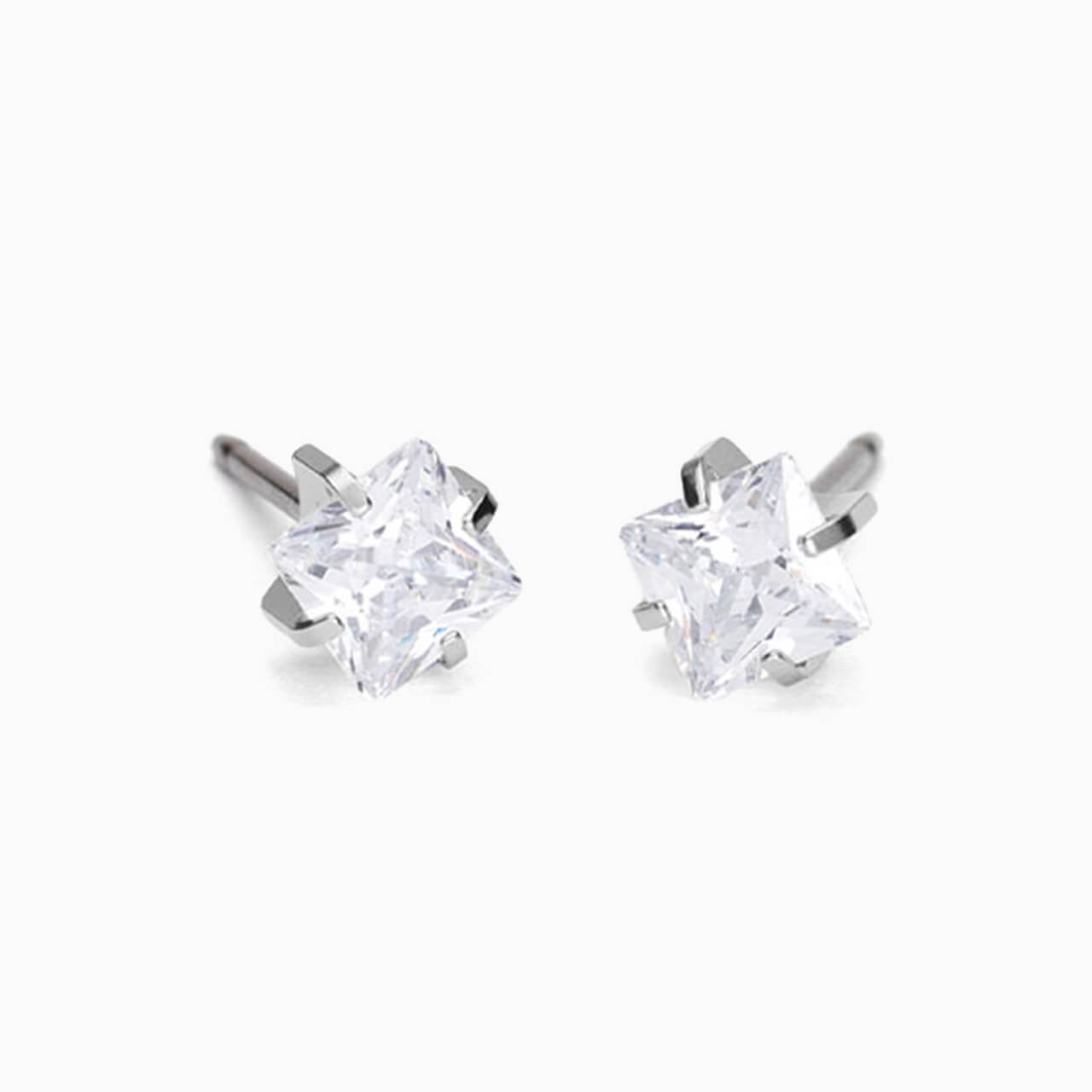 Silver Titanium Prong Set Edge 5mm CZ Earrings