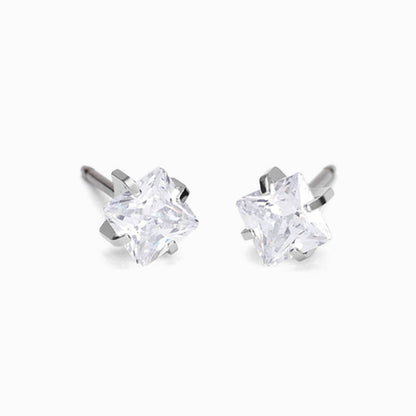 Silver Titanium Prong Set Edge 5mm CZ Earrings