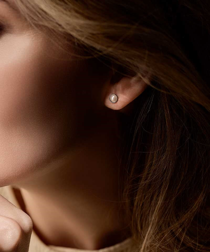 Silver Titanium Bezel White Pearl Earrings