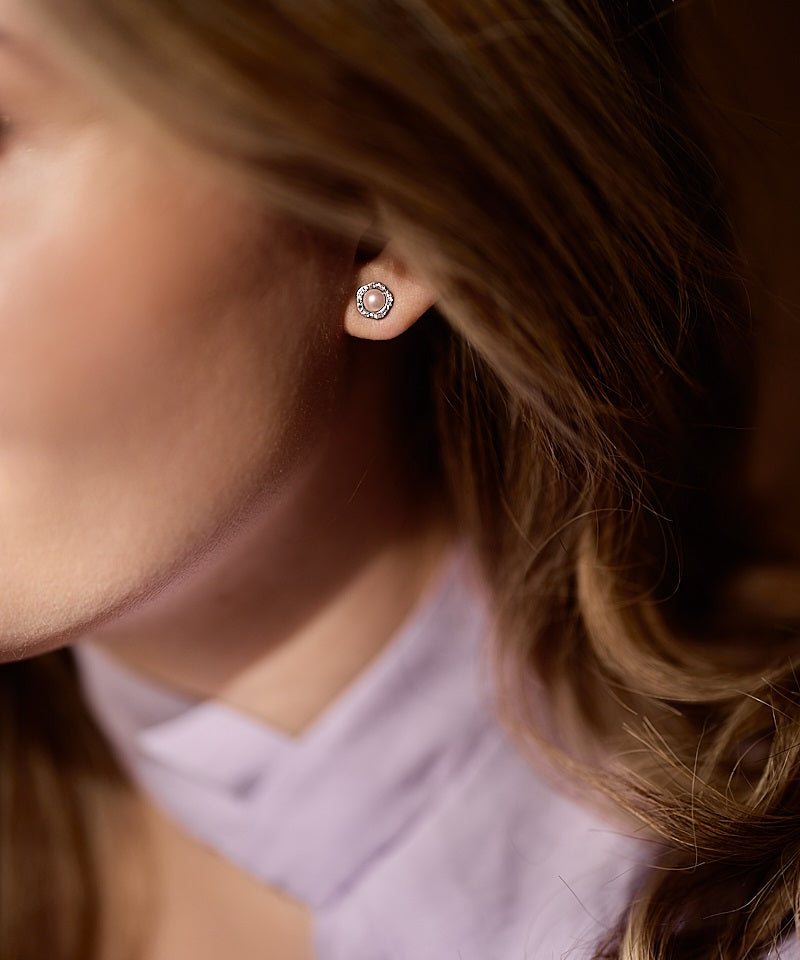 Silver Titanium Brilliance Fancy 8mm Crystal/Light Rose Pearl