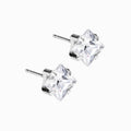 Silver Titanium 7mm Edge Prong Set Crystal Earrings