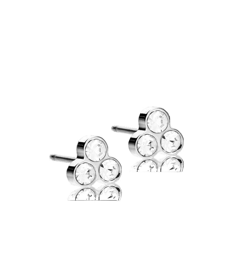 Silver Titanium 8mm Clover Crystal Earrings