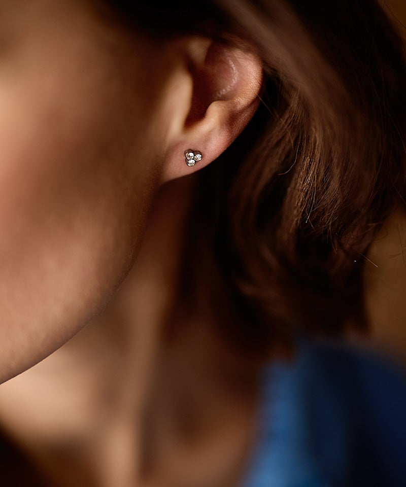 Silver Titanium 8mm Clover Crystal Earrings