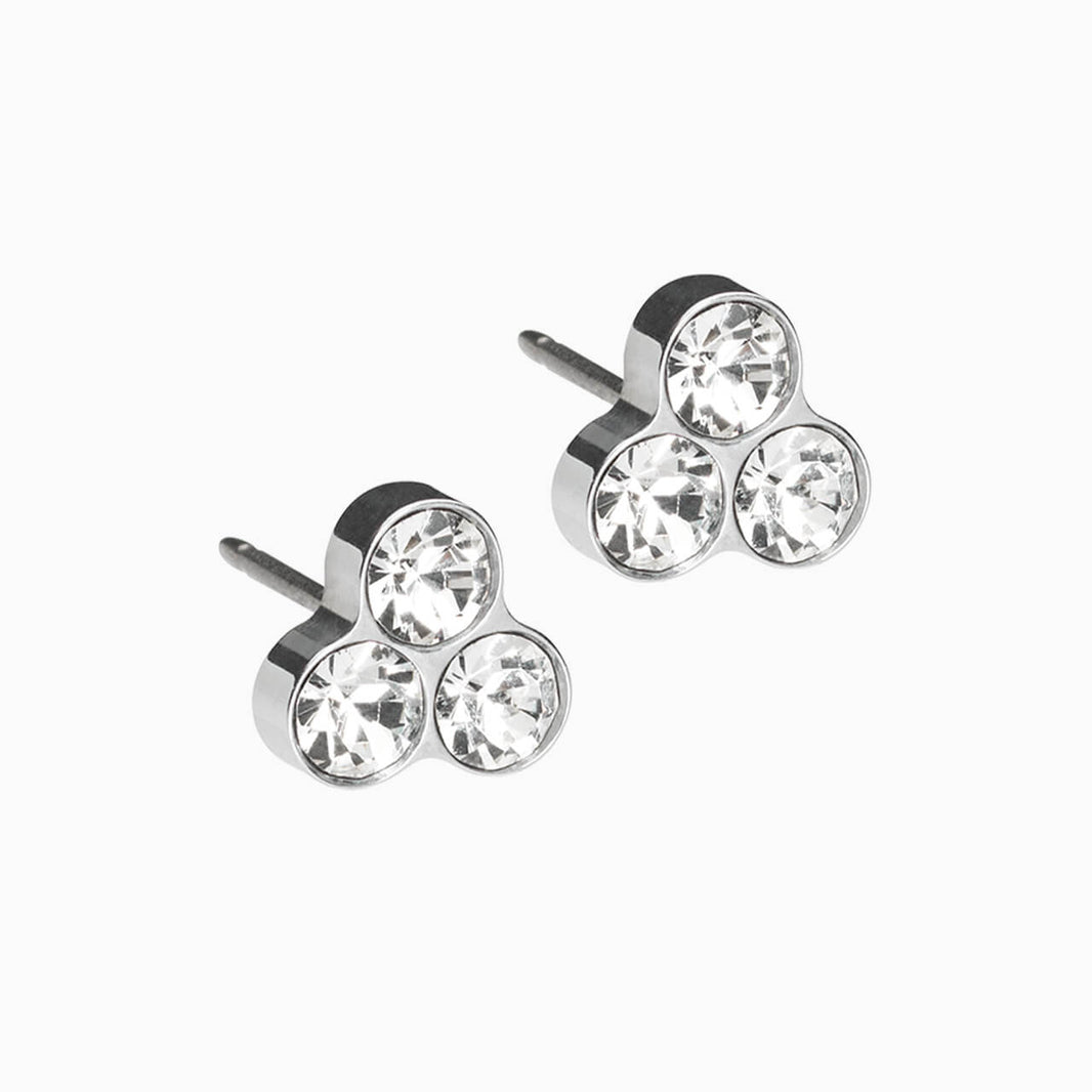 Silver Titanium Clover Crystal Earrings