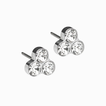 Silver Titanium Clover Crystal Earrings