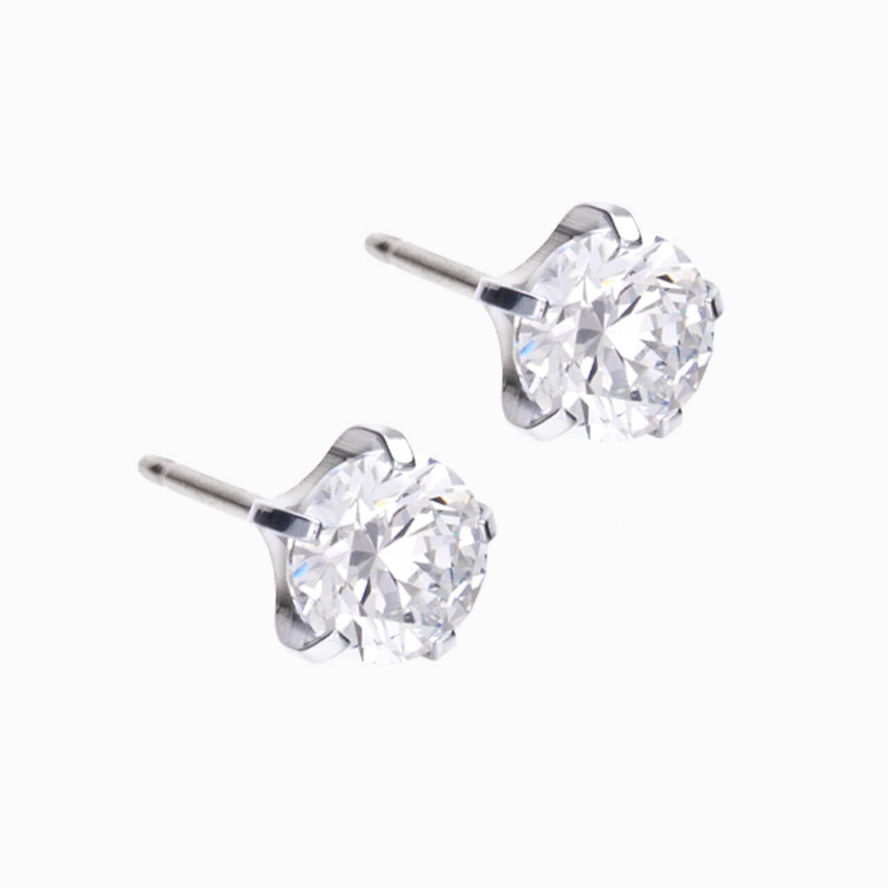 Silver Titanium Prong Set Precious CZ Earrings