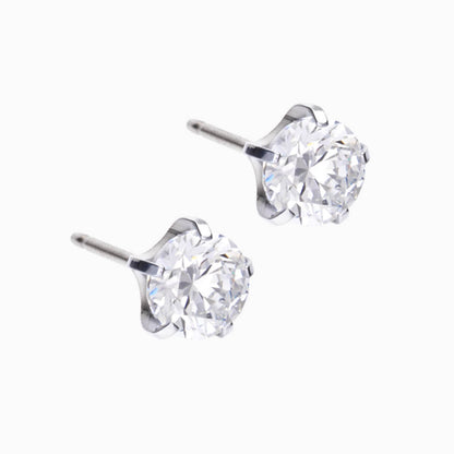 Silver Titanium Prong Set Precious CZ Earrings
