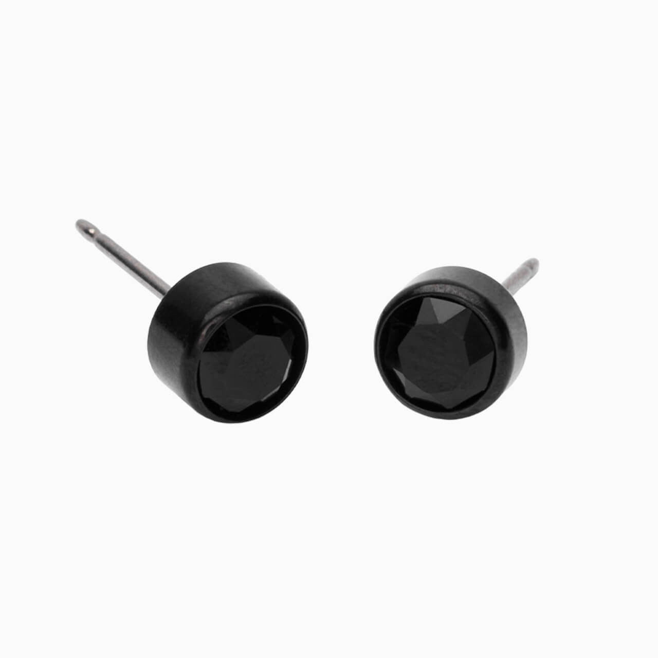 Black Titanium Black Crystal Bezel Earrings